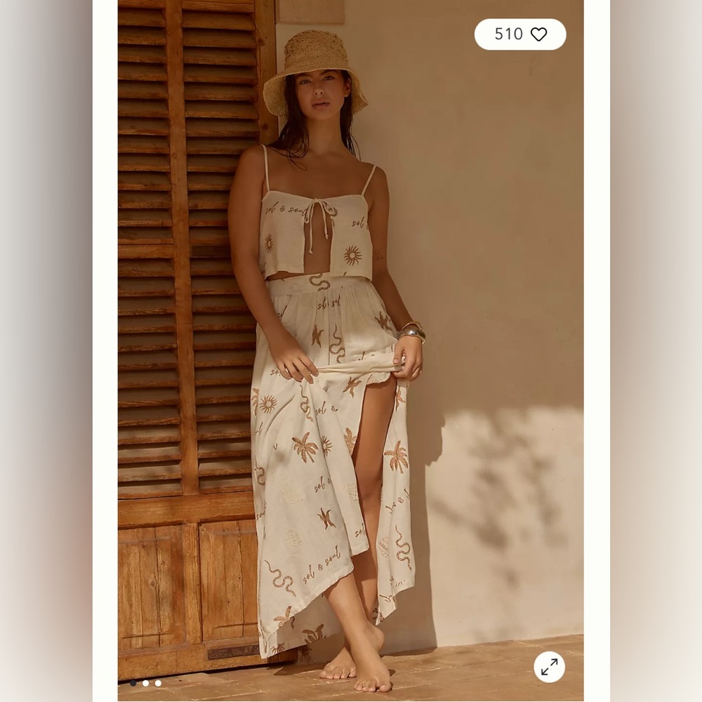 Anthropologie Brisa woman’s L Embroidered Linen Midi Skirt/ new ⭐️ Host Pick